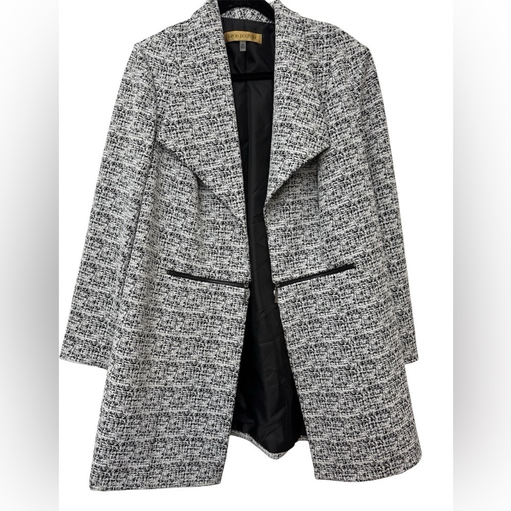 Nipon Boutique Womens Jacquard Black & Ivory Topper with Zipper Detailing Sz 16W